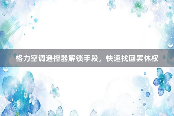 格力空调遥控器解锁手段，快速找回罢休权